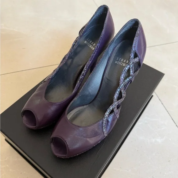 Stuart Weitzman Dark Purple Peep-Toe Heels - Picture 8 of 16